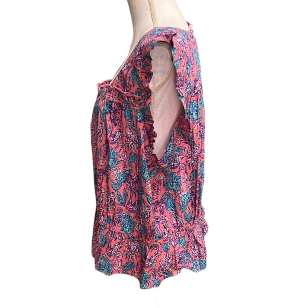 NWT Simply Southern Top Seahorses blue elastic waist sleeveless ruffle detail XL - Picture 3 of 13